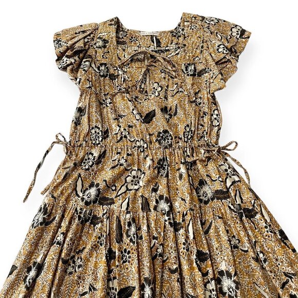 New with tag, ULLA JOHNSON Zuma Printed Tie-front Midi Dress In Amber Size 2 - Picture 8 of 16